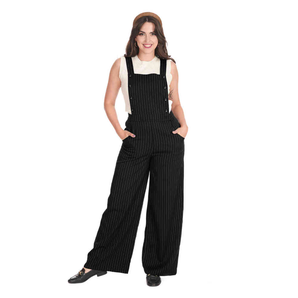 Banned - Stripe Sail Dungarees - Black